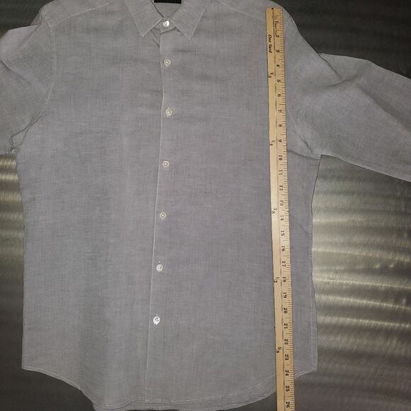 Theory Men´s Zack Ramiro Linen Cotton Blend Button Gray Long Sleeve Shirt M - Picture 6 of 10